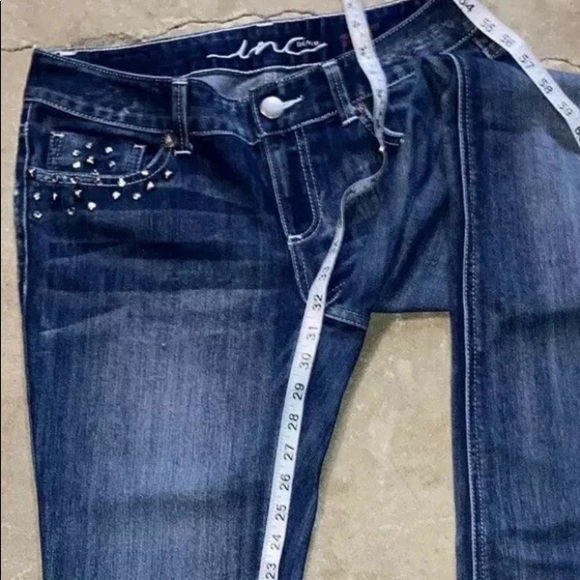 INC International Concepts Denim - INC Denim Boot Leg Blue Jeans Size 6 L32 Rhinestones Bling Pockets